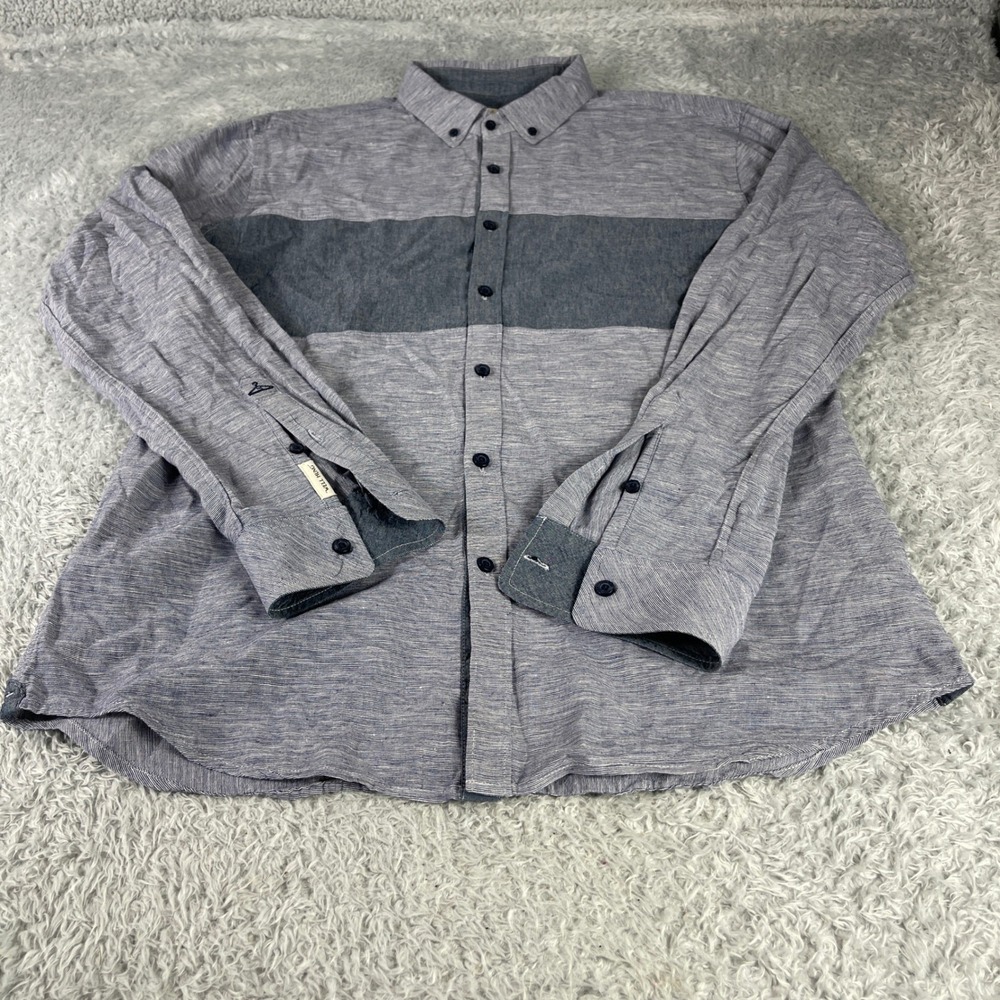 Marc Ecko Mens Long Sleeve Button Down Shirt Gray Striped Casual Top Large
